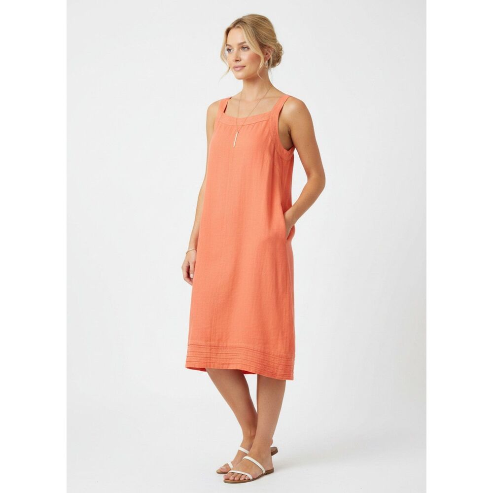 For Cynthia Linen Blend Orange Sleeveless Tunic Dress M